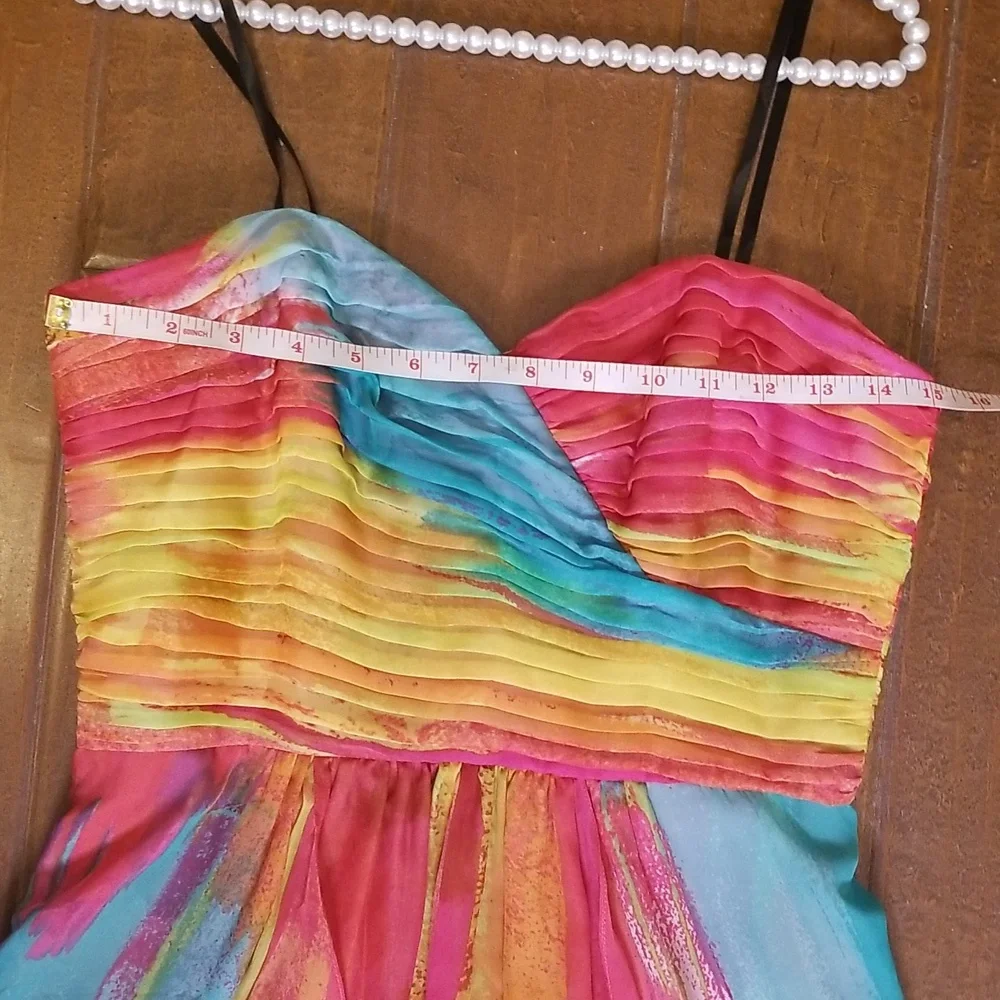 Laundry By Shelli Segal Multi Color Chiffon Strapless High Low Maxi Dress - Picture 8 of 13